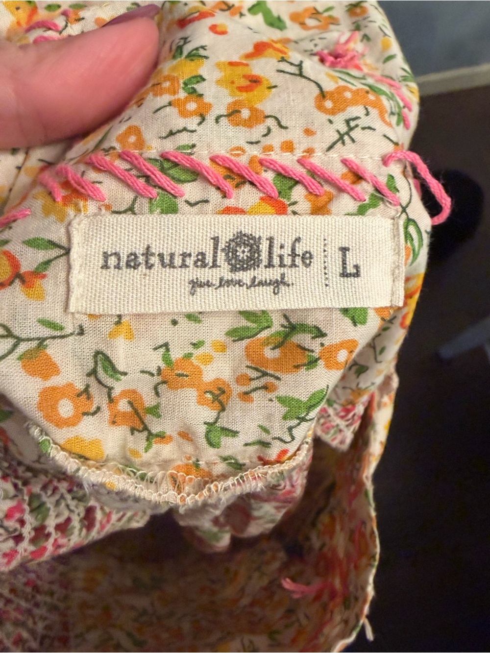 NATURAL LIFE Cream Floral Patchwork Circle Skirt with Purple & Pink Accents - Picture 3 of 3